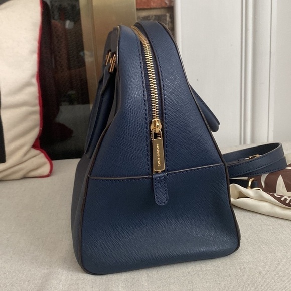 Michael Kors Navy Blue Coated Leather Satchel Handled Crossbody - Picture 5 of 11